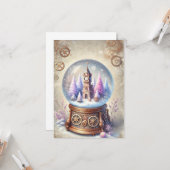 Pastel Steampunk Kerst Kaart Antiek Sneeuw Wereldb (Voorkant / Achterkant in situ)