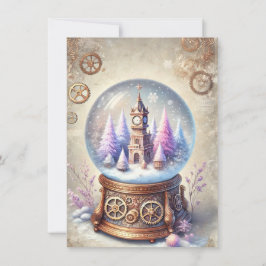 Pastel Steampunk Kerst Kaart Antiek Sneeuw Wereldb