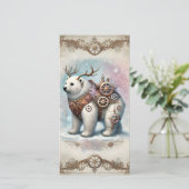 Pastel Steampunk Kerst Kaart Wit Beer (Staand voorkant)