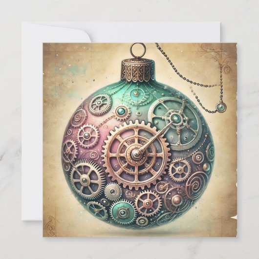 Pastel Steampunk Kerst Ornament Kaart (Voorkant)