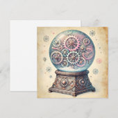 Pastel Steampunk Kerst Sneeuw Wereldbol Groeten Feestdagenkaart (Voorkant / Achterkant)