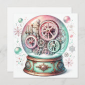 Pastel Steampunk Kerst Sneeuw Wereldbol Kaart (Voorkant / Achterkant)