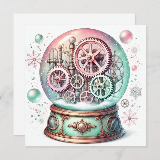 Pastel Steampunk Kerst Sneeuw Wereldbol Kaart (Voorkant / Achterkant)