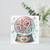 Pastel Steampunk Kerst Sneeuw Wereldbol Kaart (Staand voorkant)