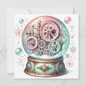 Pastel Steampunk Kerst Sneeuw Wereldbol Kaart (Voorkant)