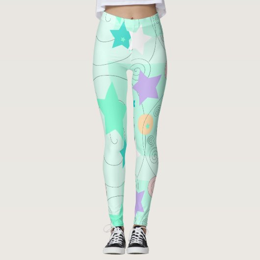Pastel Sterren Girly Feestdagen Leggings (Voorkant)