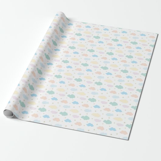 Pastel Sterren & Wolken Cadeaupapier (Uitgerold)