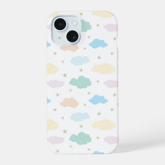 Pastel Sterren & Wolken iPhone 15 Case (Achterkant)