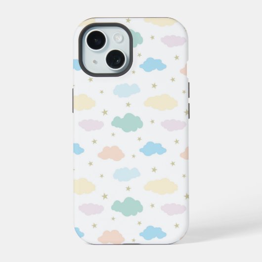 Pastel sterren & wolken iPhone 15 case (Achterkant)