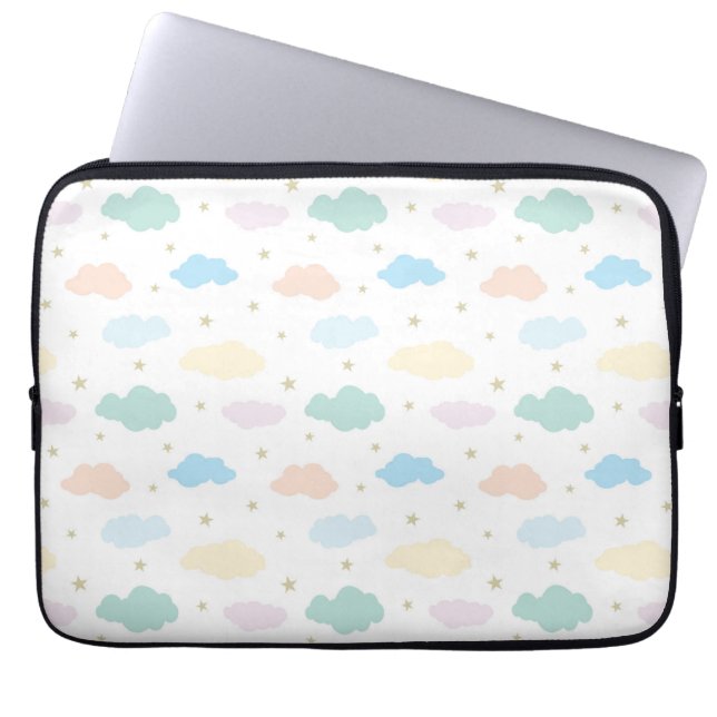Pastel Sterren & Wolken Laptop Sleeve (Voorkant)