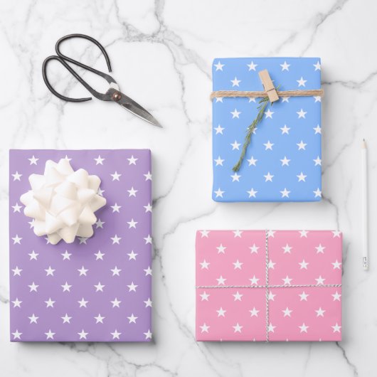 Pastel Sterren Wrapping Paper Sheet Set (Voorkant)
