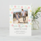 Pastel stippen kader geslacht onthulling feestje kaart (Staand voorkant)