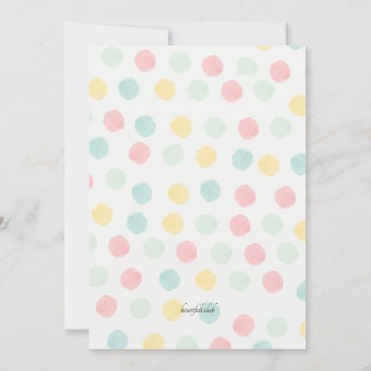 Pastel stippen kader geslacht onthulling feestje kaart (Achterkant)