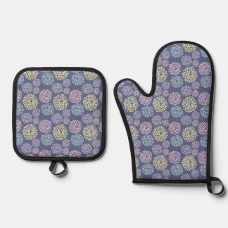 Pastel stippen motieven paarse blauw geel roze ovenwant & pannenlap set