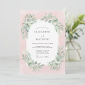 Pastel Stof Roze Blad Bruiloft Kaart (Staand voorkant)