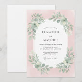 Pastel Stof Roze Blad Bruiloft Kaart (Voorkant / Achterkant)