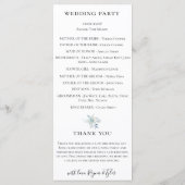 Pastel Stofblauw Aquarel Bloemen Bruiloft Programmakaart (Achterkant)