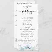 Pastel Stofblauw Aquarel Bloemen Bruiloft Programmakaart (Voorkant / Achterkant)