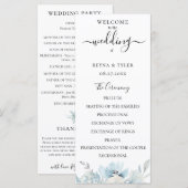 Pastel Stoffig Blauw Waterverf Bloemen Bruiloft Programmakaart (Voorkant / Achterkant)