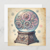 Pastel StoomPunk Kerst Sneeuwbol Groeten Feestdagenkaart (Voorkant / Achterkant)