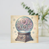 Pastel StoomPunk Kerst Sneeuwbol Groeten Feestdagenkaart (Staand voorkant)