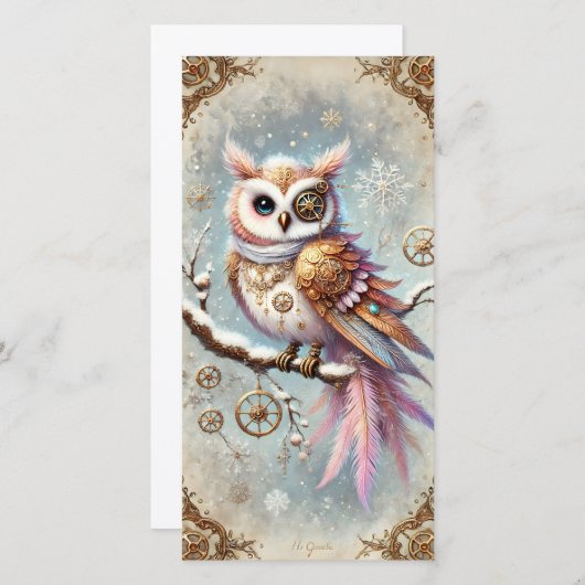 Pastel Stoomtech Kerstkaart Wijze Uil (Voorkant / Achterkant)