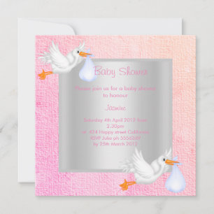 PASTEL STORK BABY SHOWER INVITATIE KAART