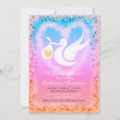 Pastel Stork Baby shower Invitation Aankondiging (Voorkant)