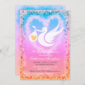 Pastel Stork Baby shower Invitation Aankondiging (Voorkant / Achterkant)