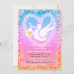 Pastel Stork Baby shower Invitation Aankondiging