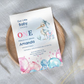 Pastel Stork & Balloons 1e verjaardag Kaart