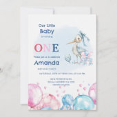 Pastel Stork & Balloons 1e verjaardag Kaart (Voorkant)