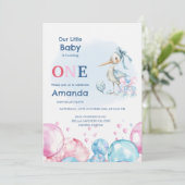 Pastel Stork & Balloons 1e verjaardag Kaart (Staand voorkant)