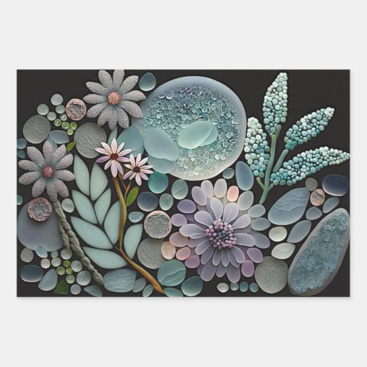 Pastel Strand Glas Bloem Mozaïek Inpakpapier Vel (Voorkant 2)