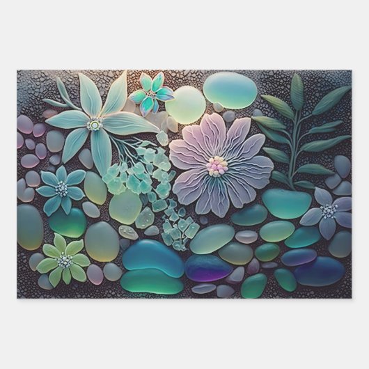 Pastel Strand Glas Bloem Mozaïek Inpakpapier Vel (Voorkant)