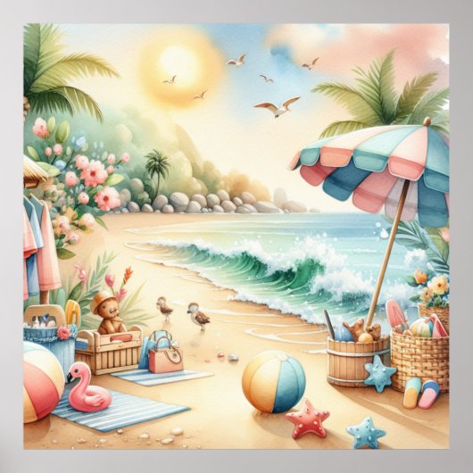 Pastel Strand Kinderkamer Poster (Voorkant)