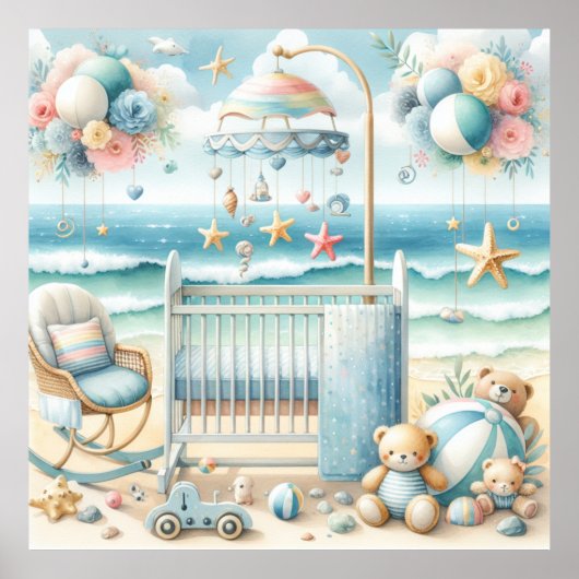 Pastel Strand Kinderkamer Poster (Voorkant)