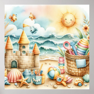 Pastel Strand Kinderkamer Poster