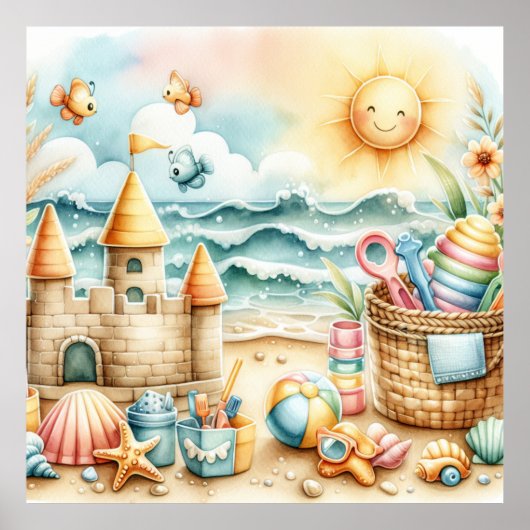 Pastel Strand Kinderkamer Poster (Voorkant)