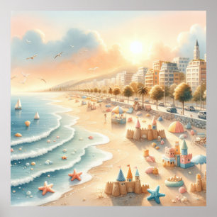 Pastel Strand Kinderkamer Poster