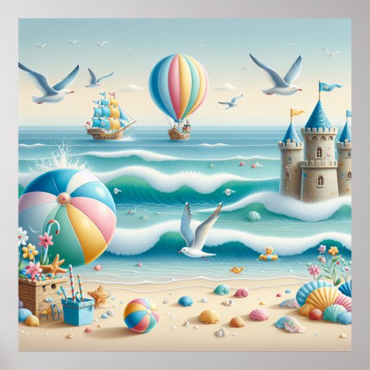 Pastel Strand Kinderkamer Poster (Voorkant)