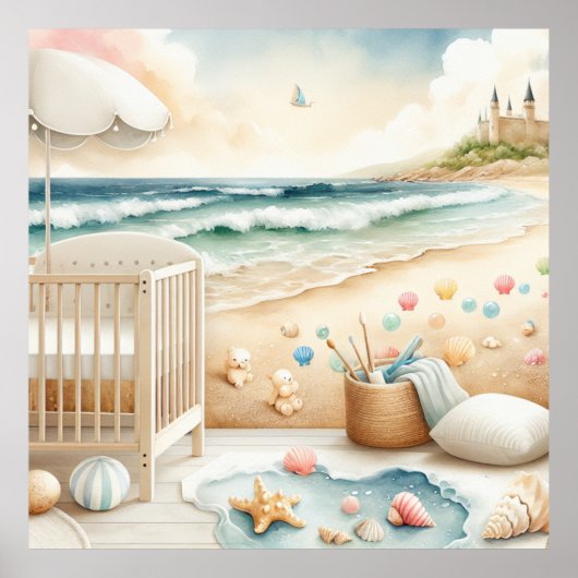 Pastel Strand Kinderkamer Poster (Voorkant)