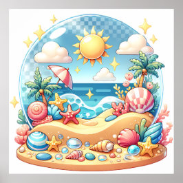 Pastel Strand Nursery Sneeuwbol Poster