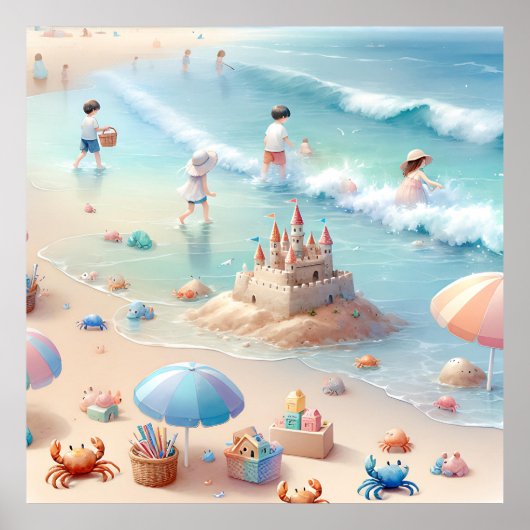 Pastel Strandkinderkamerposter Poster (Voorkant)