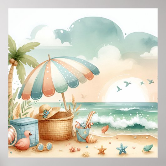 Pastel Strandkinderkamerposter Poster (Voorkant)