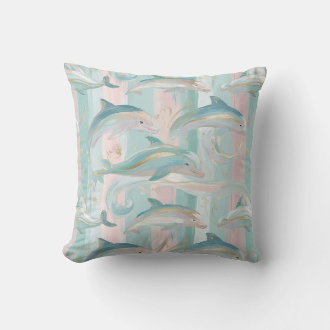 Pastel Streep Dolfijn Patroon Kussen (Voorkant)