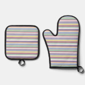 Pastel Streeppatroon Ovenwant & Pannenlap Set (Voorkant)