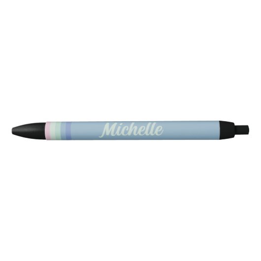 Pastel Strepen Aangepaste Naam Monogram Zwarte Inkt Pen (Voorkant)