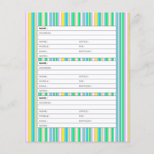 Pastel strepen adresboek pagina (Voorkant)