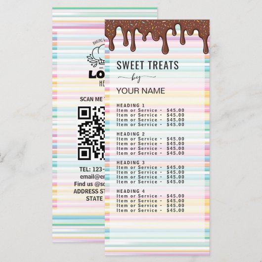 Pastel Strepen Bakkerij logo Prijslijst Menu (Voorkant / Achterkant)